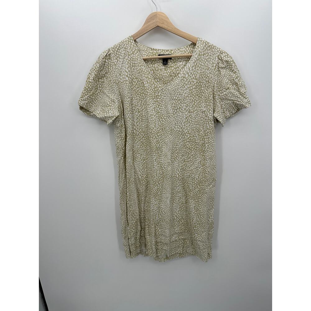 Nicole Miller Womens Linen Blend Shift Dress Size L Cream Polka Dot Lagenlook